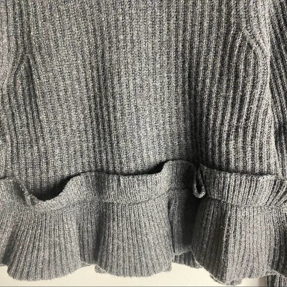 GANNI Rib Ruffle Trim Turtleneck Sweater Gray Wool Open Back Large - Picture 13 of 15
